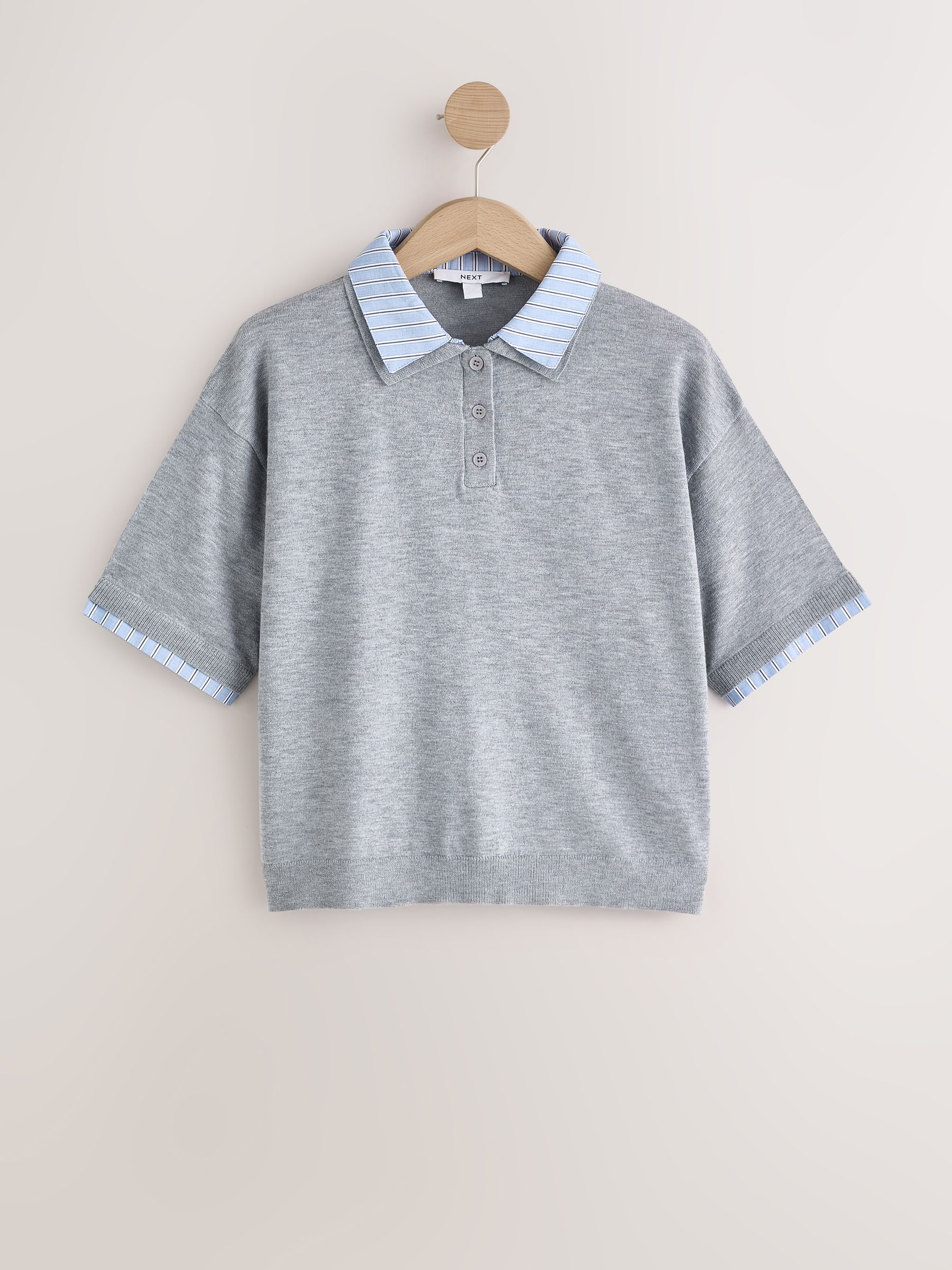 Buy Grey Stripe Short Sleeve Layered Polo Top from Next USA