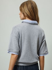 灰色條紋 - Short Sleeve Layered Polo Top - 圖片 2/2
