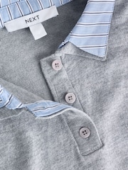 Grey Stripe Short Sleeve Layered Polo Top - Image 6 of 8