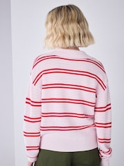 Pink/Red Stripe Stitch Long Sleeve Polo Jumper - Image 2 of 8