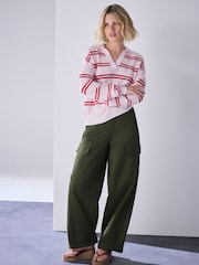 Pink/Red Stripe Stitch Long Sleeve Polo Jumper - Image 3 of 8