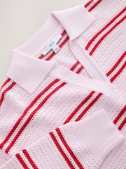 Pink/Red Stripe Stitch Long Sleeve Polo Jumper - Image 8 of 8