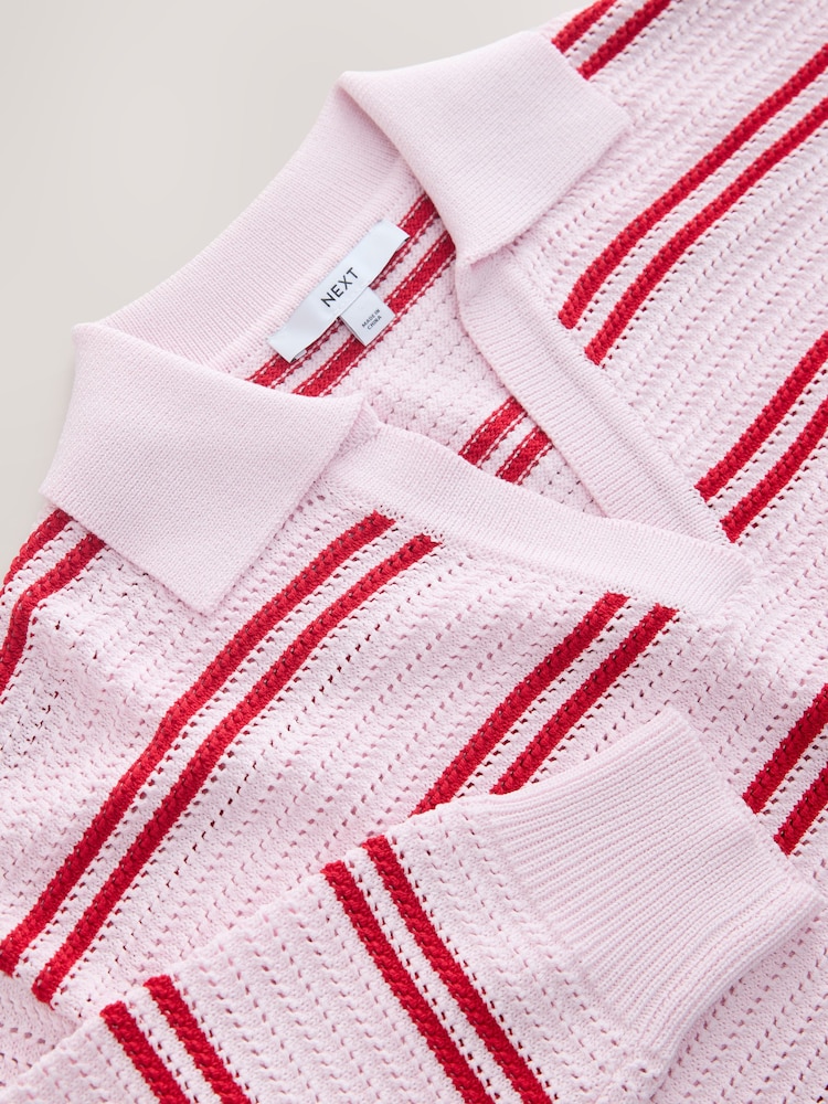 Pink/Red Stripe Stitch Long Sleeve Polo Jumper - Image 8 of 8