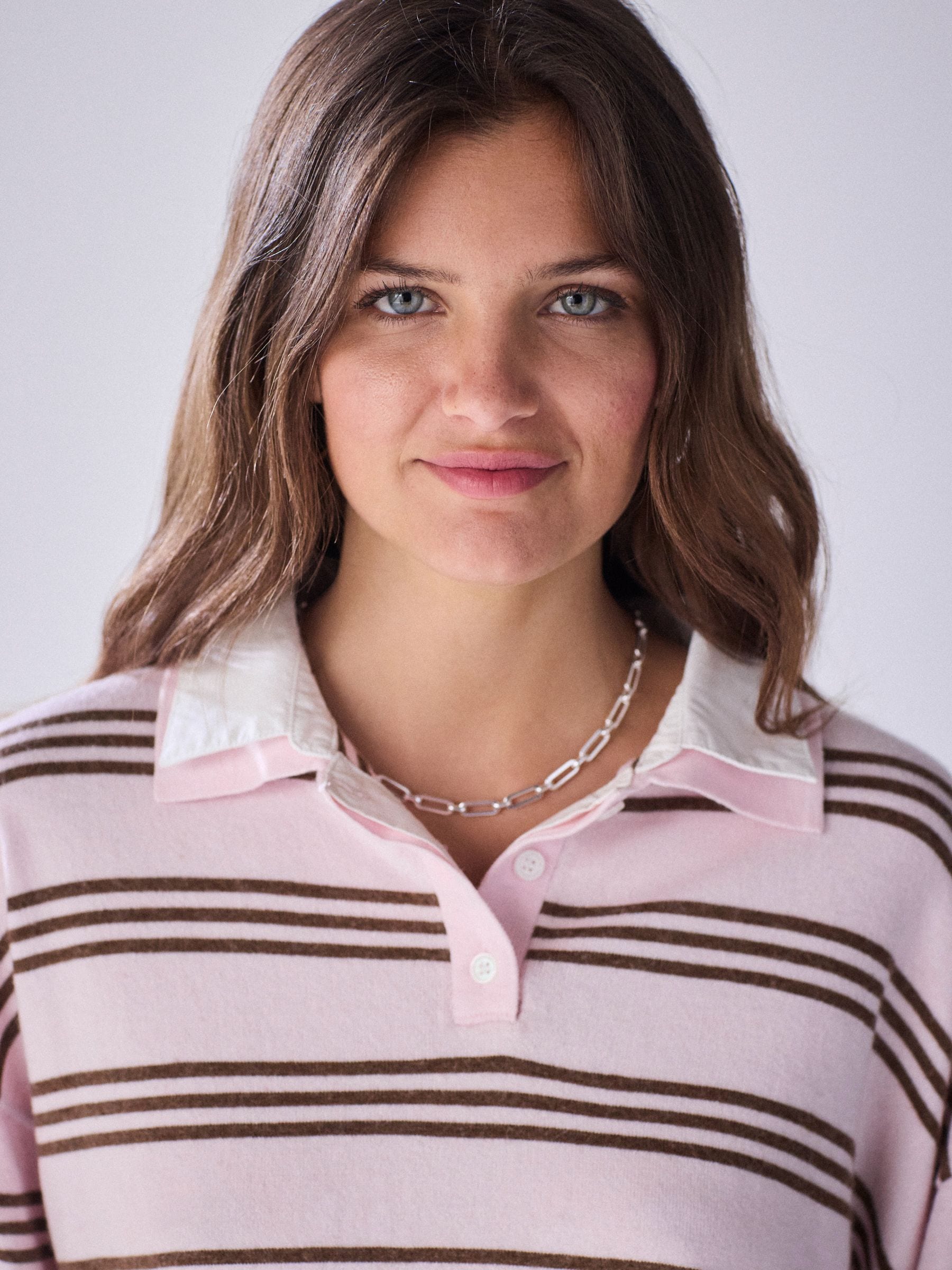 Buy Pink/Chocolate Brown Stripe Short Sleeve Layered Polo Top from