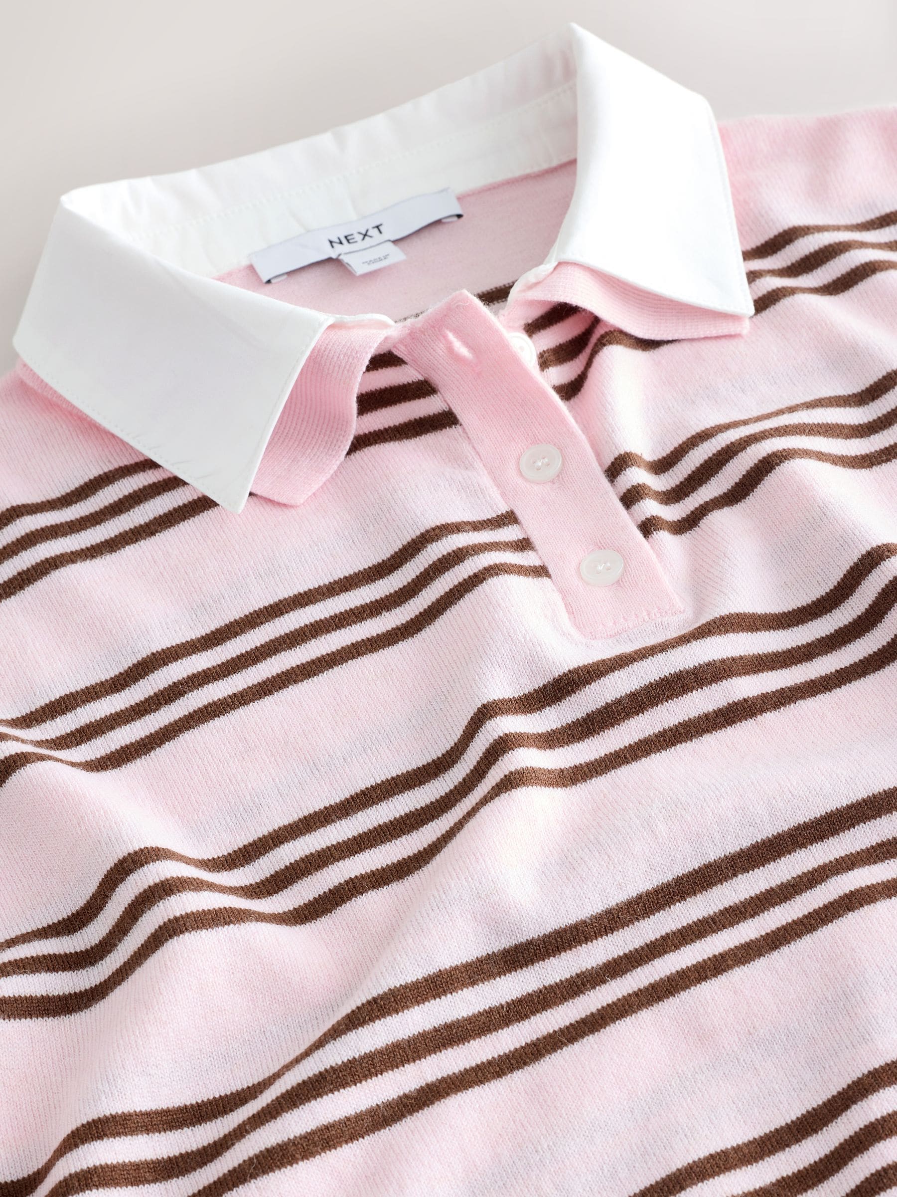 Buy Pink/Chocolate Brown Stripe Short Sleeve Layered Polo Top from