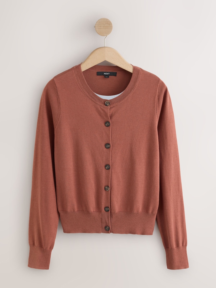朱古力啡色/藍色 - Soft Touch Cotton Rich Open Layer Cardigan - 圖片 1/3