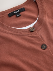 朱古力啡色/藍色 - Soft Touch Cotton Rich Open Layer Cardigan - 圖片 3/3