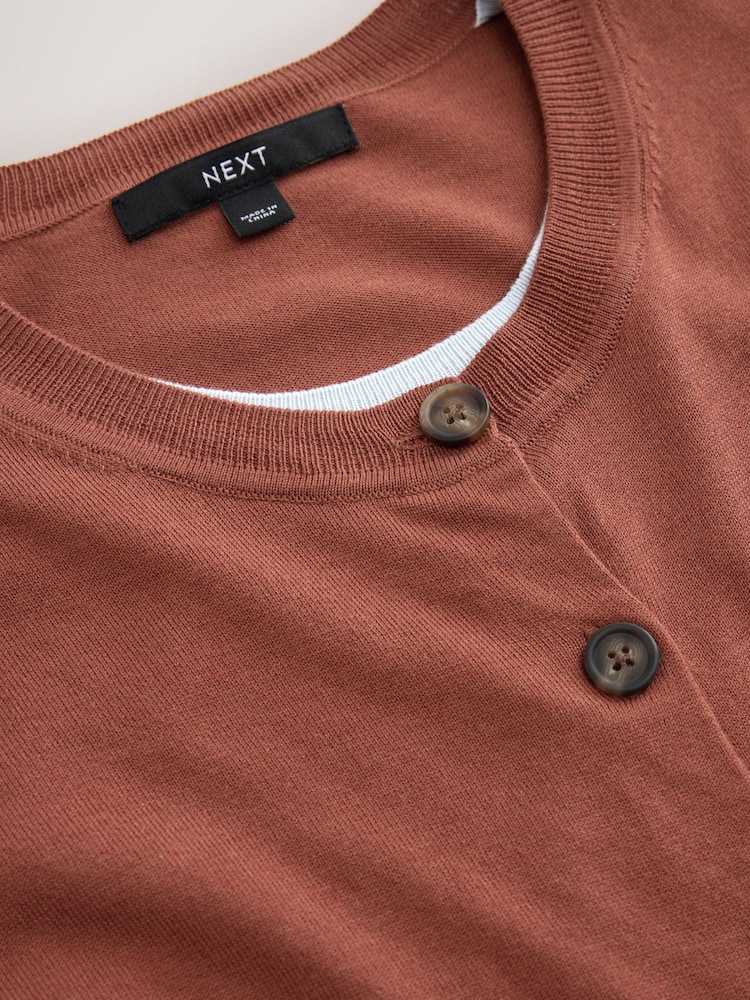 朱古力啡色/藍色 - Soft Touch Cotton Rich Open Layer Cardigan - 圖片 3/3