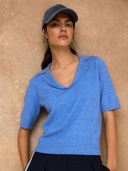 Blue Supersoft Short Sleeve Open Neck Polo Top - Image 1 of 7