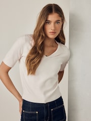 Ecru Supersoft Short Sleeve Open Neck Polo Top - Image 3 of 8