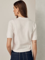 Ecru Supersoft Short Sleeve Open Neck Polo Top - Image 4 of 8