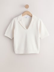 Ecru Supersoft Short Sleeve Open Neck Polo Top - Image 6 of 8