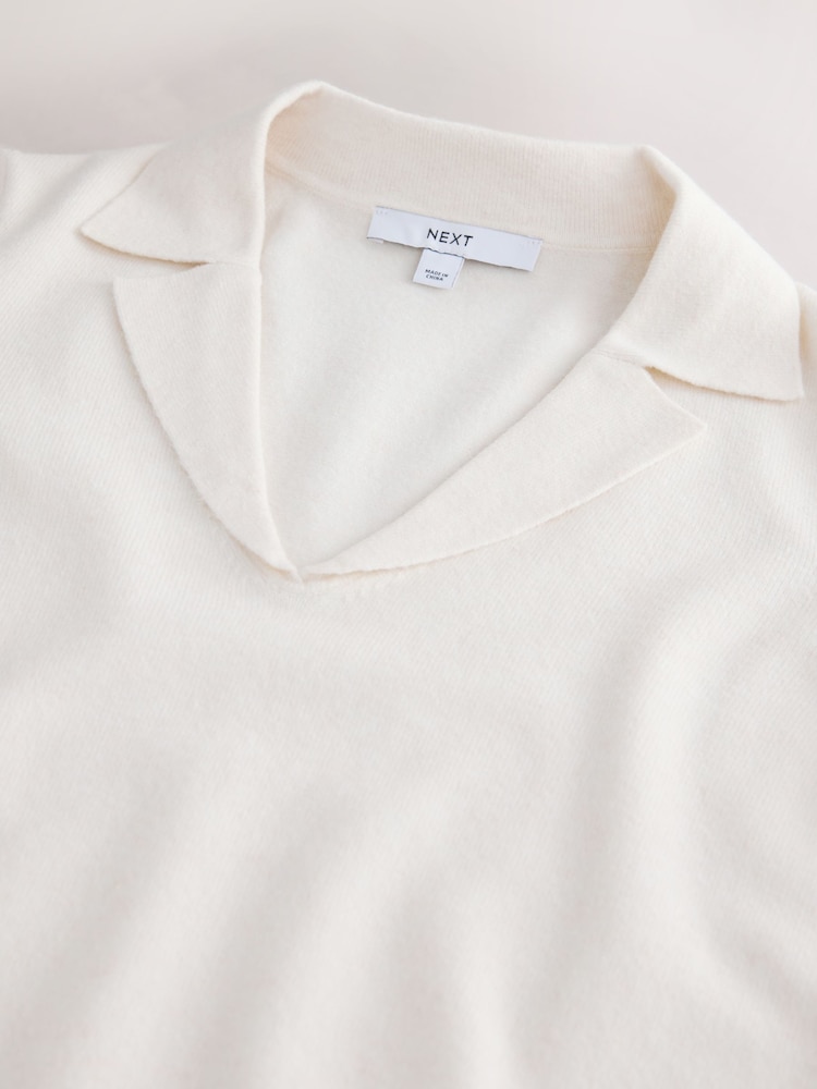 Ecru Supersoft Short Sleeve Open Neck Polo Top - Image 8 of 8 Ecru Supersoft Short Sleeve Open Neck Polo Top - Image 8 of 8