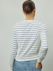 米麻色／海軍藍色條紋 - Soft Touch Cotton Rich Open Layer Cardigan - 圖片 3/7