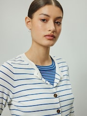 米麻色／海軍藍色條紋 - Soft Touch Cotton Rich Open Layer Cardigan - 圖片 4/7