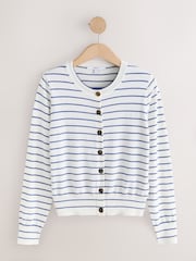 米麻色／海軍藍色條紋 - Soft Touch Cotton Rich Open Layer Cardigan - 圖片 5/7