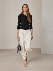 Black Soft Touch Cotton Rich Crew Neck Cardigan - Image 3 of 7