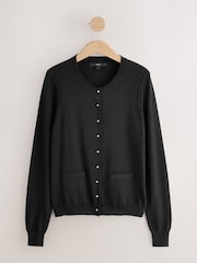 Black Soft Touch Cotton Rich Crew Neck Cardigan - Image 5 of 7