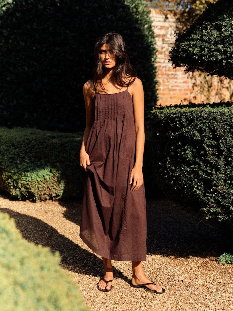The Set 2 Pack Cotton Strappy Pleat Front Maxi Dresses Pink/Brown - Image 1 of 11 The Set 2 Pack Cotton Strappy Pleat Front Maxi Dresses Pink/Brown - Image 1 of 11