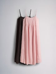 The Set 2 Pack Cotton Strappy Pleat Front Maxi Dresses Pink/Brown - Image 2 of 11