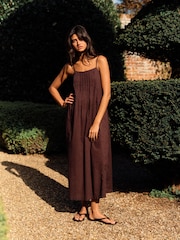 The Set 2 Pack Cotton Strappy Pleat Front Maxi Dresses Pink/Brown - Image 8 of 11