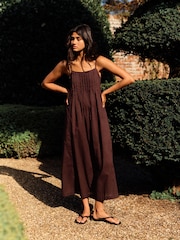 The Set 2 Pack Cotton Strappy Pleat Front Maxi Dresses Pink/Brown - Image 9 of 11