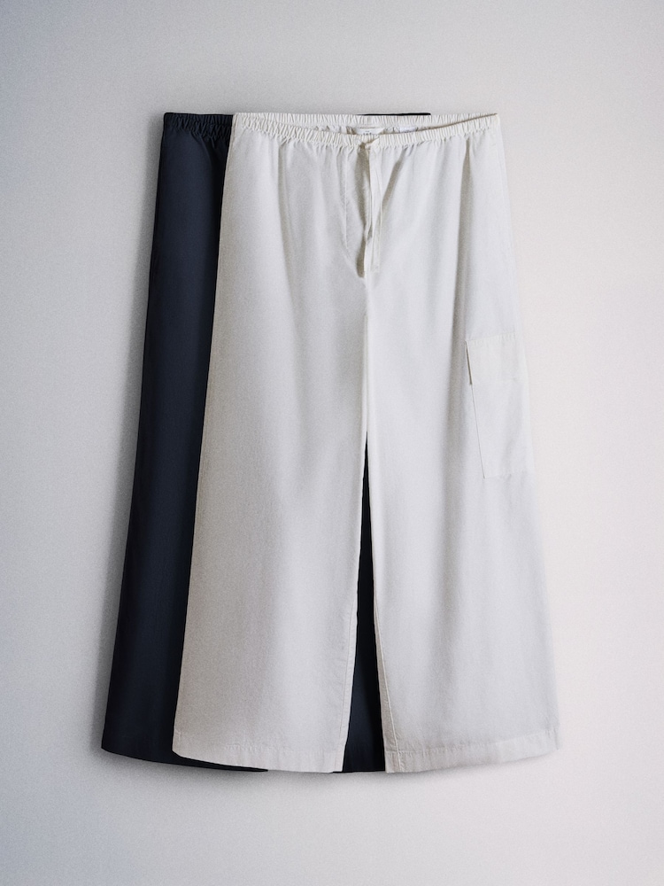The Set 2 Pack Wide Leg Utility Trousers Navy Blue/White - Image 1 of 10
