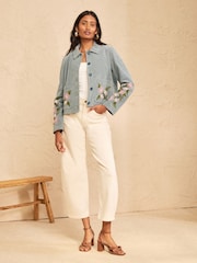 Love & Roses Blue Suedette Jacket With Floral Embroidery - Image 3 of 5