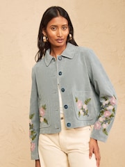 Love & Roses Blue Suedette Jacket With Floral Embroidery - Image 4 of 5