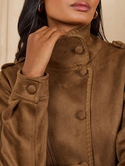 Love & Roses Tan Brown Suedette Funnel Bomber Jacket - Image 3 of 5
