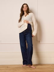 Seraphine Dark Blue Barrel Overbump Maternity Wide Leg Jeans with Turn Up Hem - Image 3 of 5