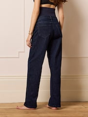 Seraphine Dark Blue Barrel Overbump Maternity Wide Leg Jeans with Turn Up Hem - Image 5 of 5