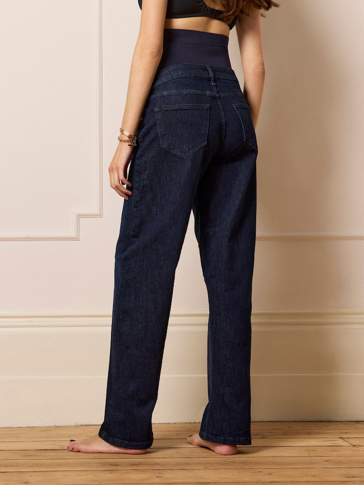 Seraphine Dark Blue Barrel Overbump Maternity Wide Leg Jeans with Turn Up Hem - Image 5 of 5