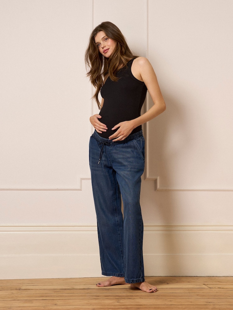 Seraphine Indigo Premium Lyocell Underbump Drawstring Maternity Wide Jeans - Bild 1 von 5