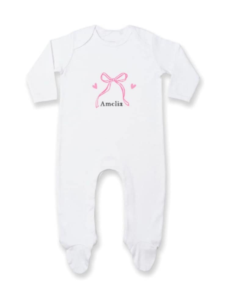 Personalised Bow Sleepsuit by Koko Blossom - Image 1 of 2 Personalised Bow Sleepsuit by Koko Blossom - Image 1 of 2