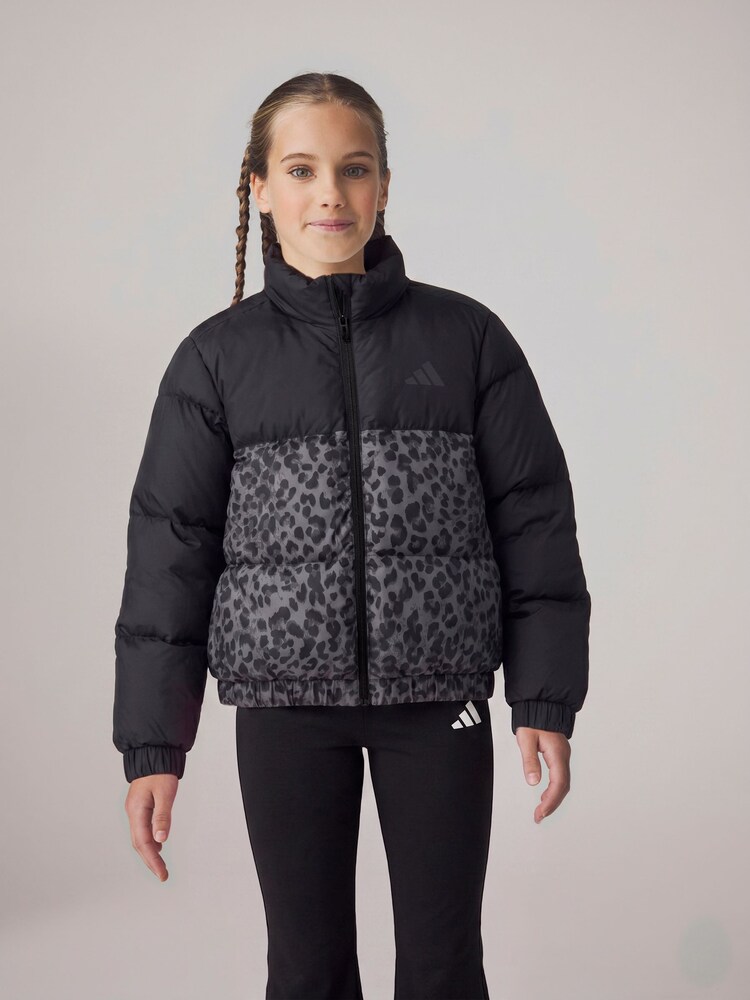 adidas Black/Animal Junior Synthetic Down AllOver Print Jacket - Image 1 of 2