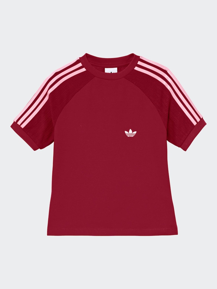 adidas Originals Red Crochet 3-Stripe T-Shirt - Image 1 of 1 adidas Originals Red Crochet 3-Stripe T-Shirt - Image 1 of 1