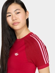 adidas Originals Red Crochet 3-Stripe T-Shirt - Image 3 of 7