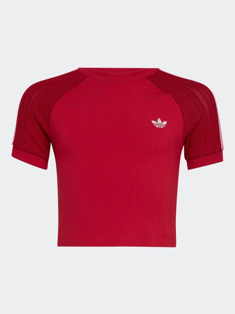 adidas Originals Red Crochet 3-Stripe T-Shirt - Image 7 of 7 adidas Originals Red Crochet 3-Stripe T-Shirt - Image 7 of 7