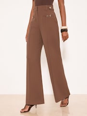 Lipsy Brown Tailored Welt Welt Pocket Wide Leg Trousers - Image 3 of 4