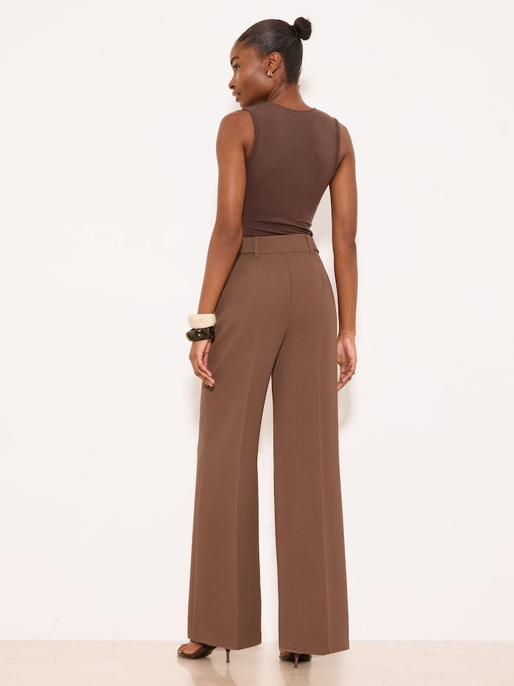 Lipsy Brown Tailored Welt Welt Pocket Wide Leg Trousers - Image 4 of 4 Lipsy Brown Tailored Welt Welt Pocket Wide Leg Trousers - Image 4 of 4