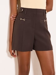 Lipsy Chocolate Brown Olive Tailored Welt Pocket Shorts - Image 2 of 5