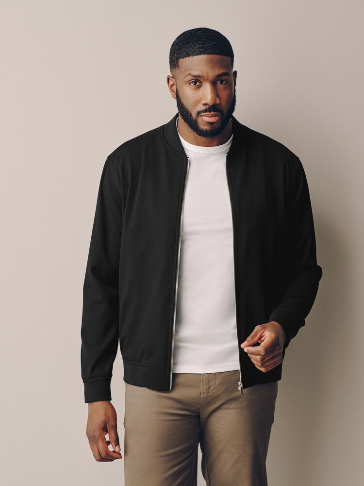 Black Muscle Fit Motionflex Smart Bomber Jacket - Image 1 of 10
