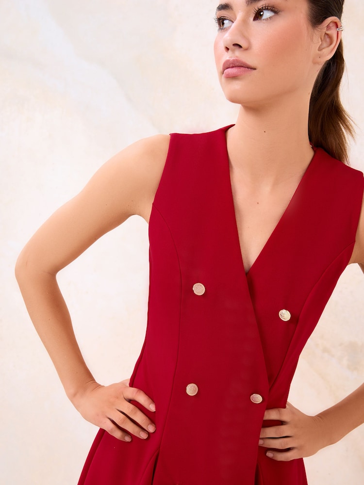 Lipsy Red Sleeveless Military Button Mini Dress - Image 4 of 4