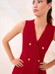 Lipsy Red Sleeveless Military Button Mini Dress - Image 5 of 6