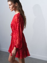 French Connection Red Emina Chiffon Kara Floral Dress - Image 4 of 6