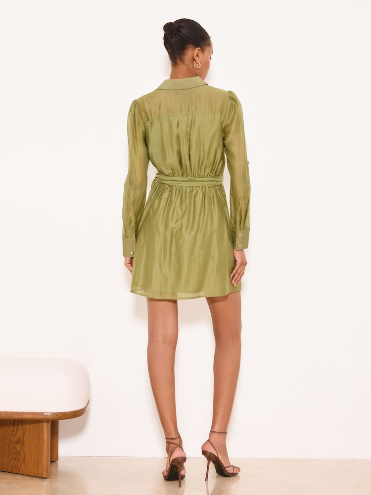 Lipsy Belted Gold Hardware Long Sleeve Mini Shirt Dress - Imagen 5 de 5