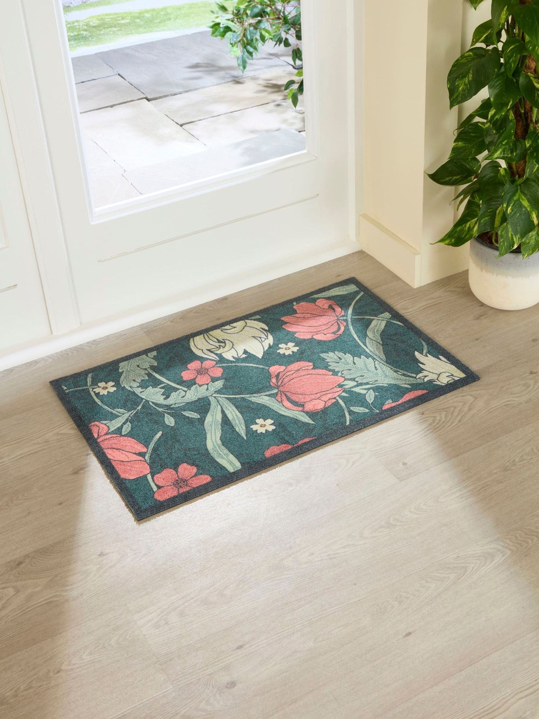 Artsy Mats Green William Morris Rose Indoor Washable Doormat (V40694)