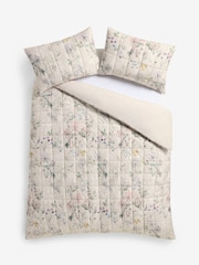 Natural Velvet Floral Print Quilted Duvet Cover and Pillowcase Set - Image 2 of 4