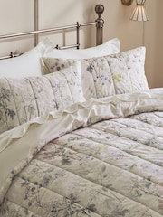 Natural Velvet Floral Print Quilted Duvet Cover and Pillowcase Set - Image 3 of 4